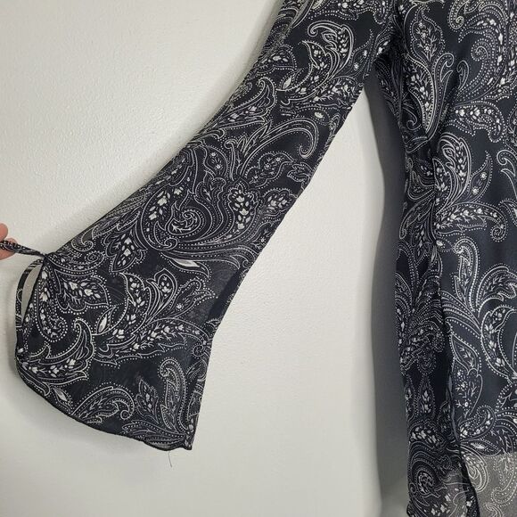 Vintage y2k dark paisley print fairy girlies asymmetrical v neck pullover blouse - Picture 3 of 8